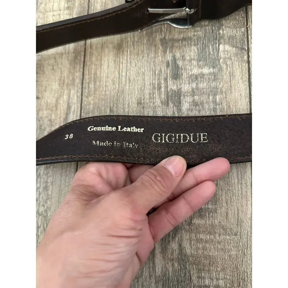 Gigidue Men's Black Genuine Leather Adjustable Buckle Belt Size 38